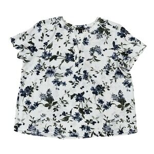 Hilary Radley Women's V-Neck Short Sleeve Blouse Blue Floral Size XL